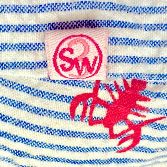 Sophie and Sam Lobster Print Seersucker Toddler Romper | 24M | Blue/White - Picture 3 of 5